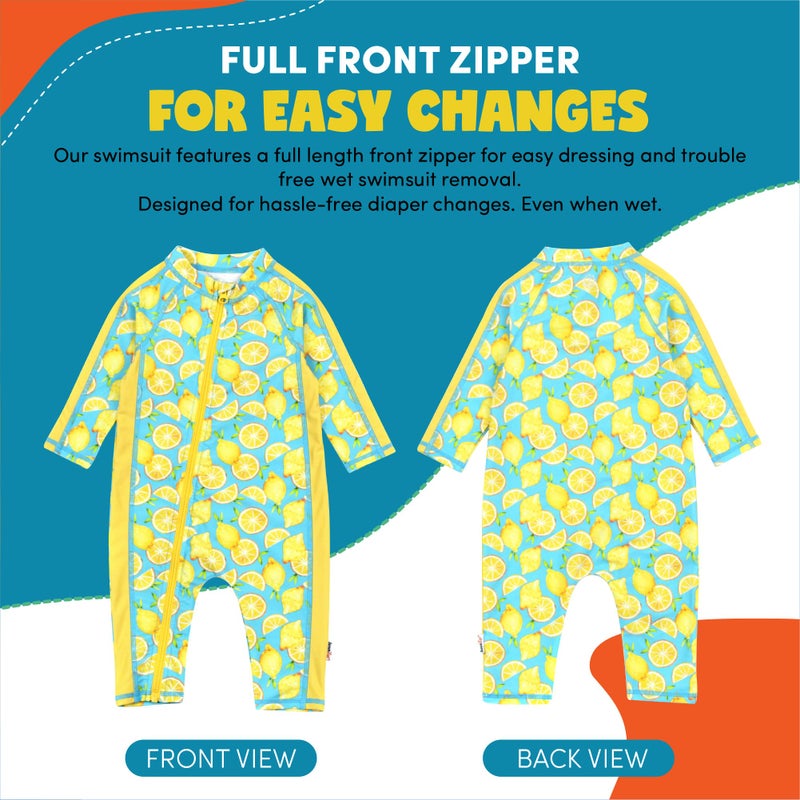 SwimZip بدلة سباحة طويلة الأكمام للأولاد من SwimZip مع حماية UPF 50+ للأطفال والرضع والأولاد الصغار - ليمون - Image 4